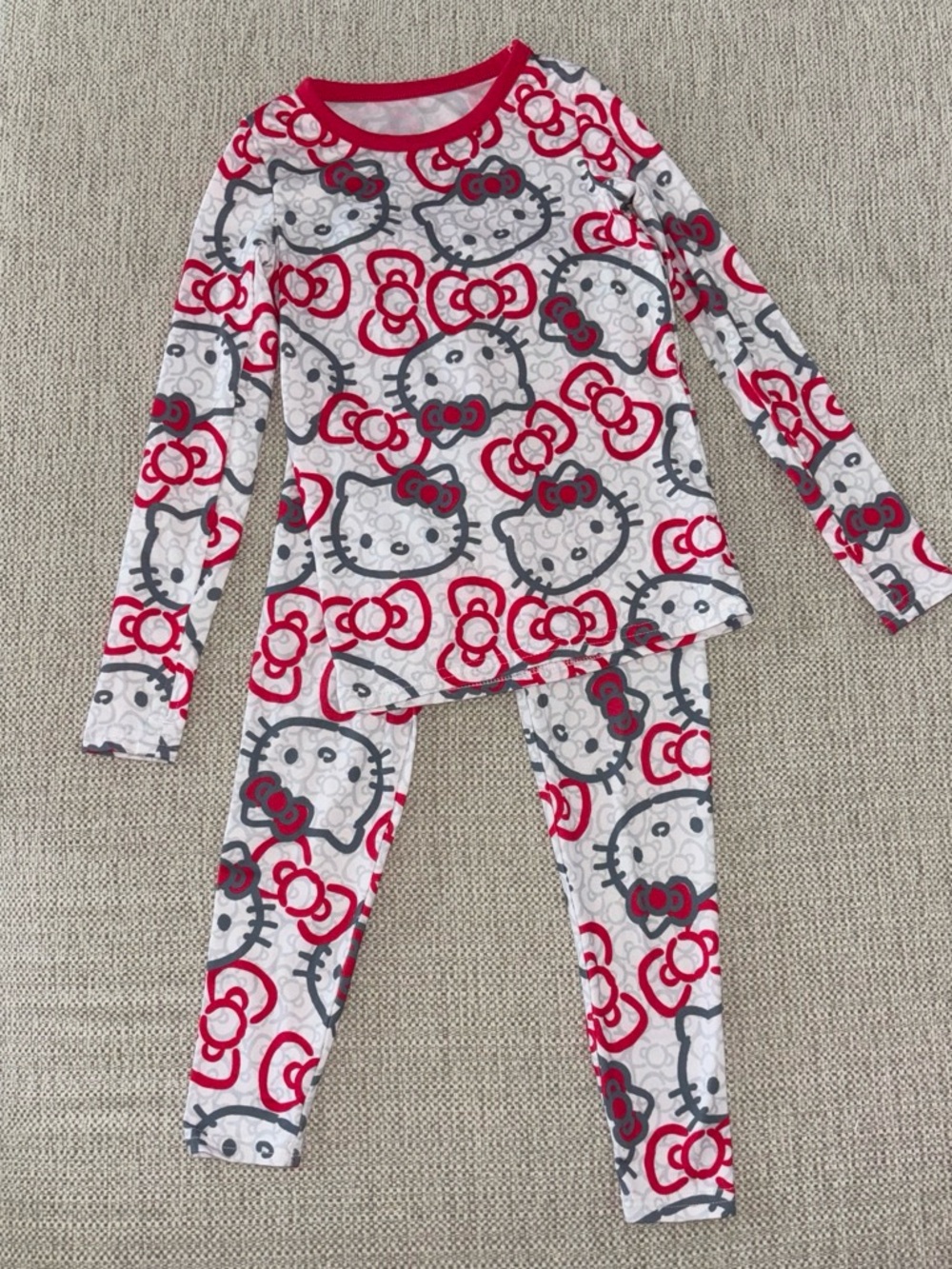 Hello Kitty Red, Gray & White Long Sleeve Kids Pajama Set